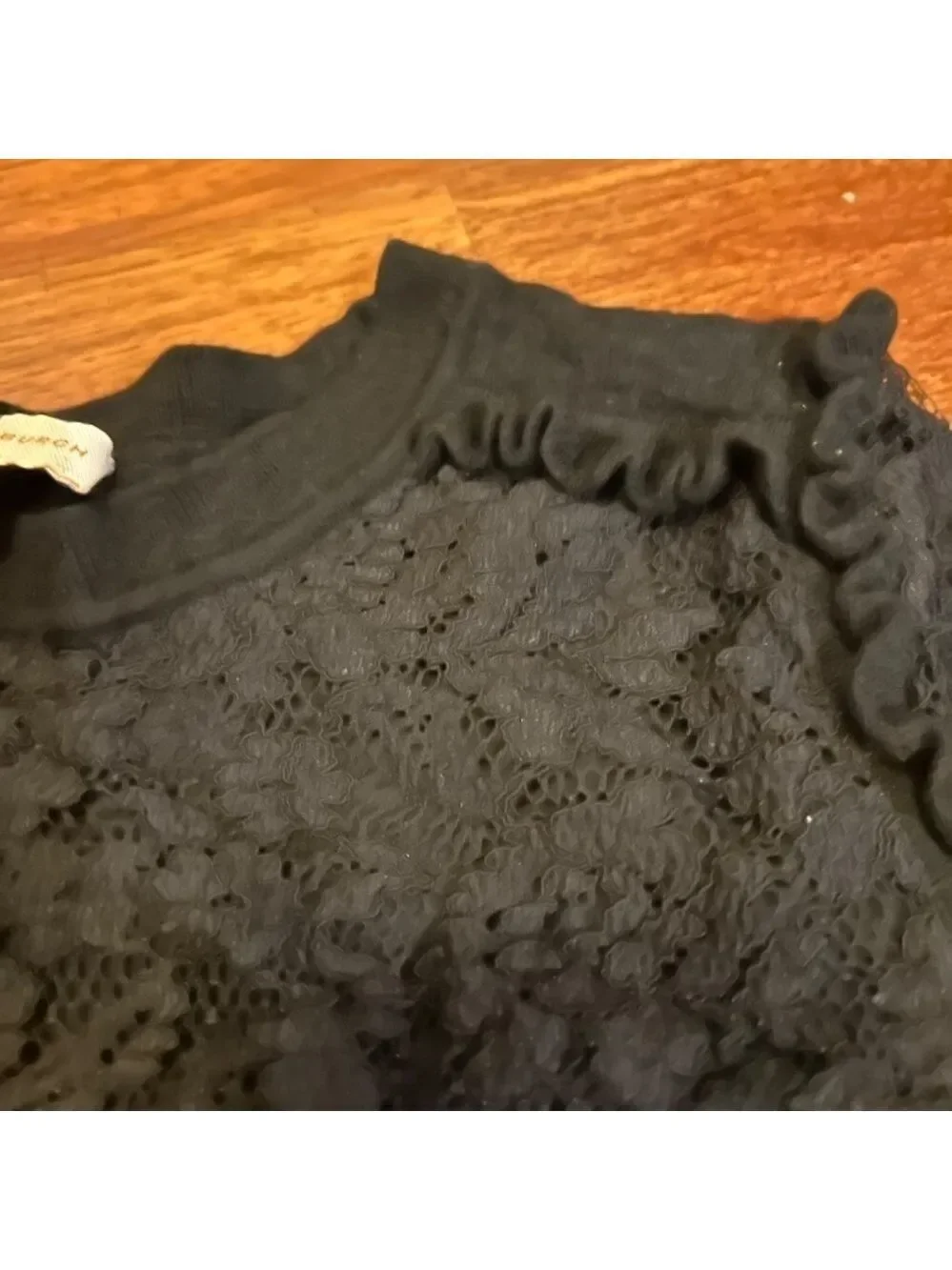 Tory Burch Lace Merino Wool Sweater Black Sz Med Underarm 36 Sml Tear Now Fixed